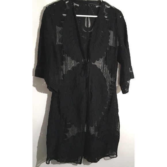 Unbranded Tops - Mesh Cover Up Kimono Women's Size Small Black Open Front Short Boho Gypsy Hippie